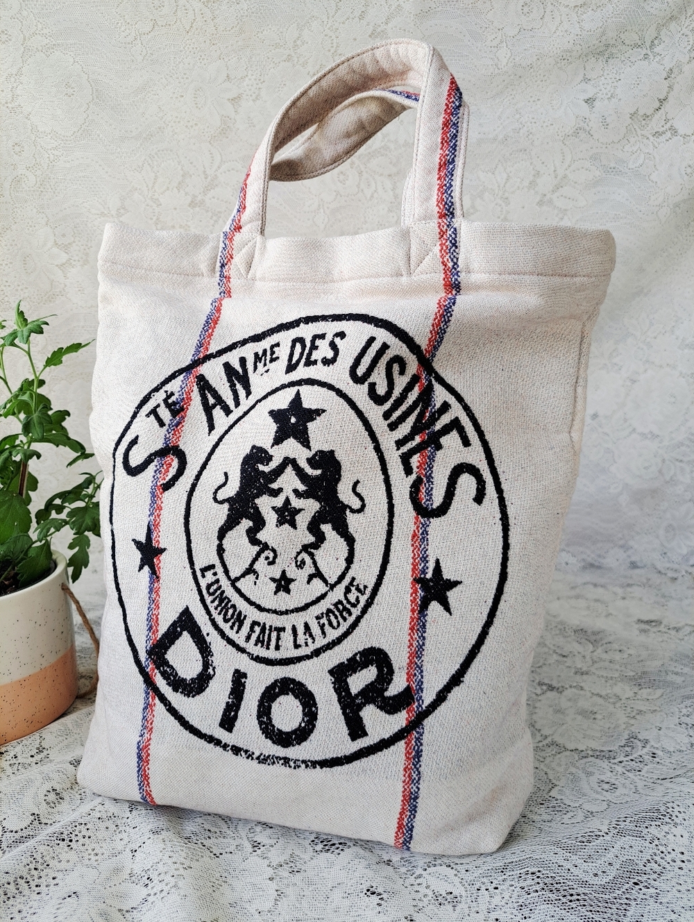 Christian Dior Ivory Canvas L'Union Fait La Force Tote Bag Union Print Cruise